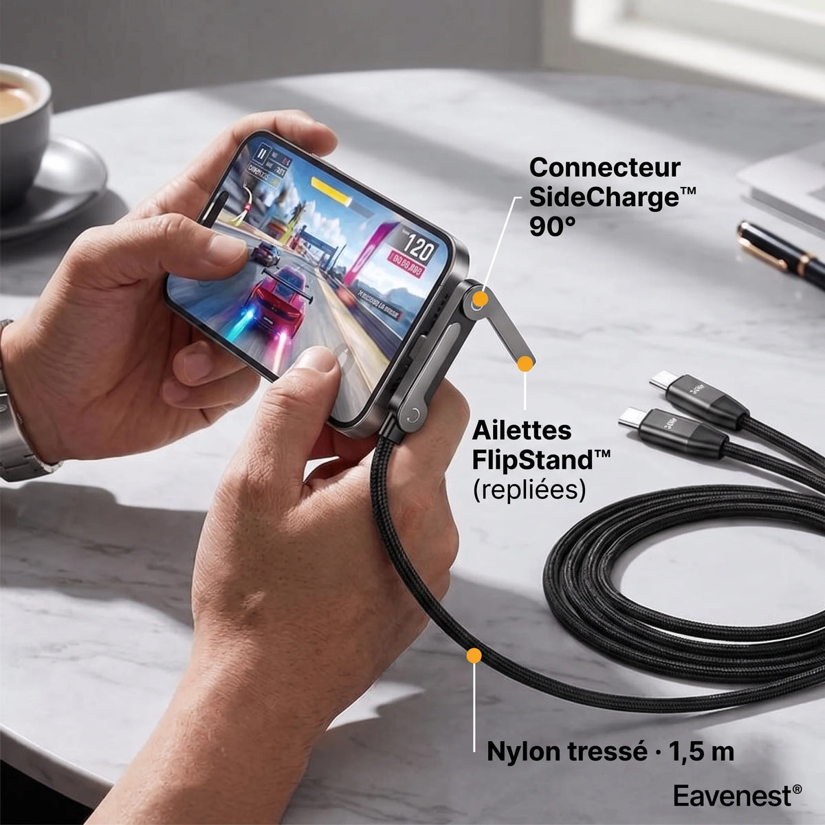 Eavenest® SideCharge™ · Câble 240 W à support intégré